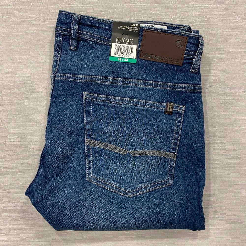 Buffalo David Bitton Jack Jeans Mens 38 x 34 Slim Fit Straight Medium Wash Denim